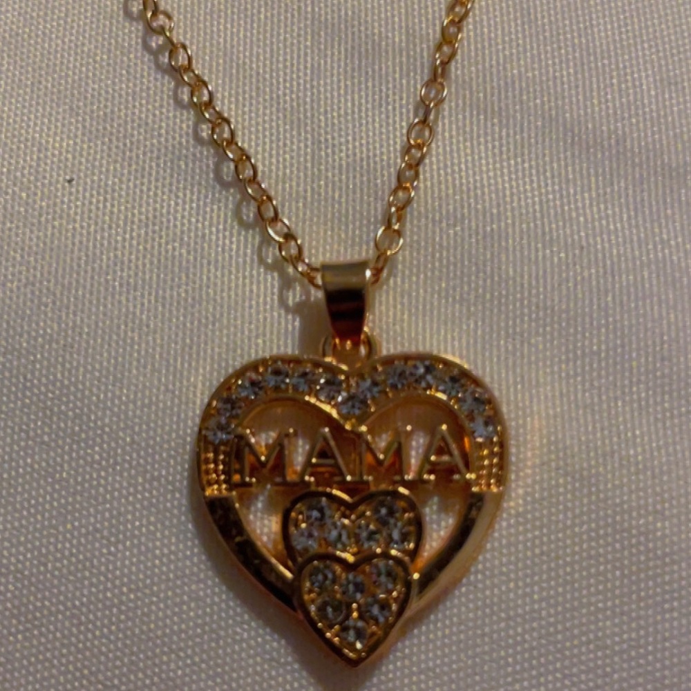 Gold Heart 'Mama' Pendant Necklace droplets stainless steel